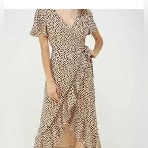 Arrays Women's Short Puff Sleeve Wrap-Style Leopard Print Dress